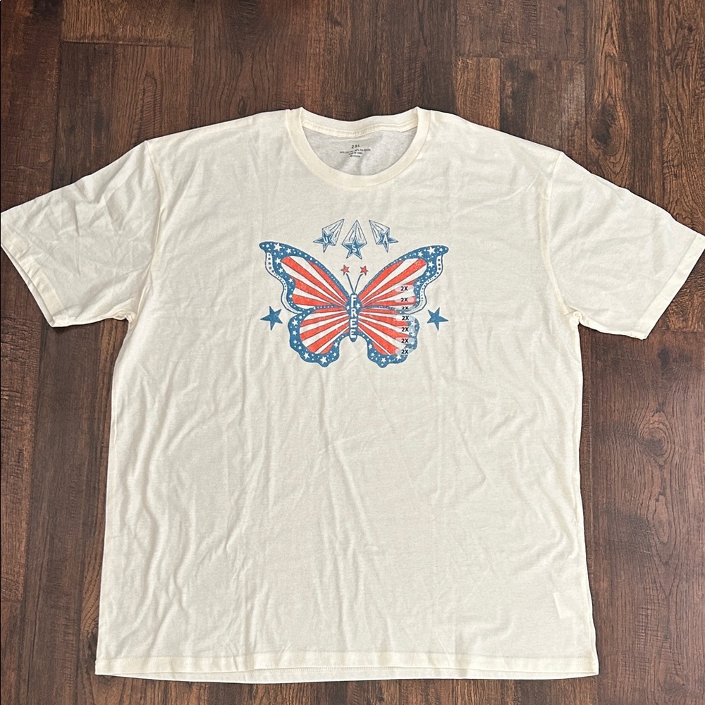 Cream T-Shirt with Butterfly Graphic